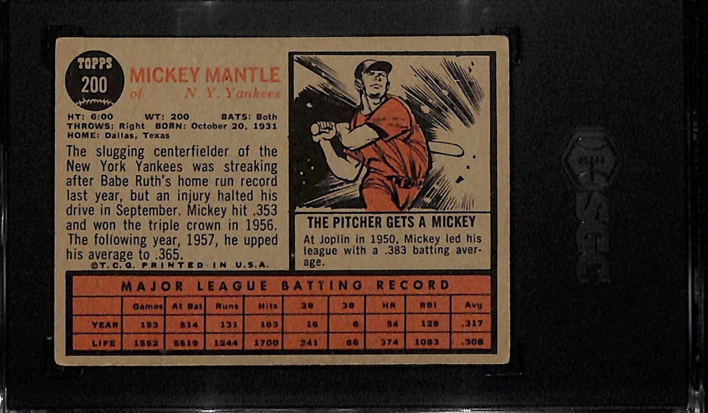 1962 Topps Mickey Mantle #200 Graded SGC 3