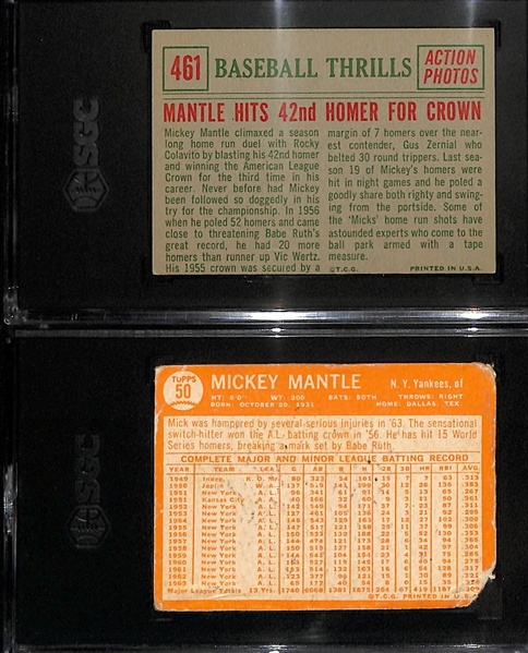 Lot of (2) SGC Graded Mickey Mantles- 1959 Topps Baseball Thrills (SGC 5), 1964 Topps (SGC Authentic)