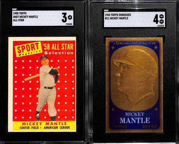 Lot of (2) SGC Graded Mickey Mantles- 1958 Topps All Stars (SGC 3), 1963 Topps Embossed (SGC 4)