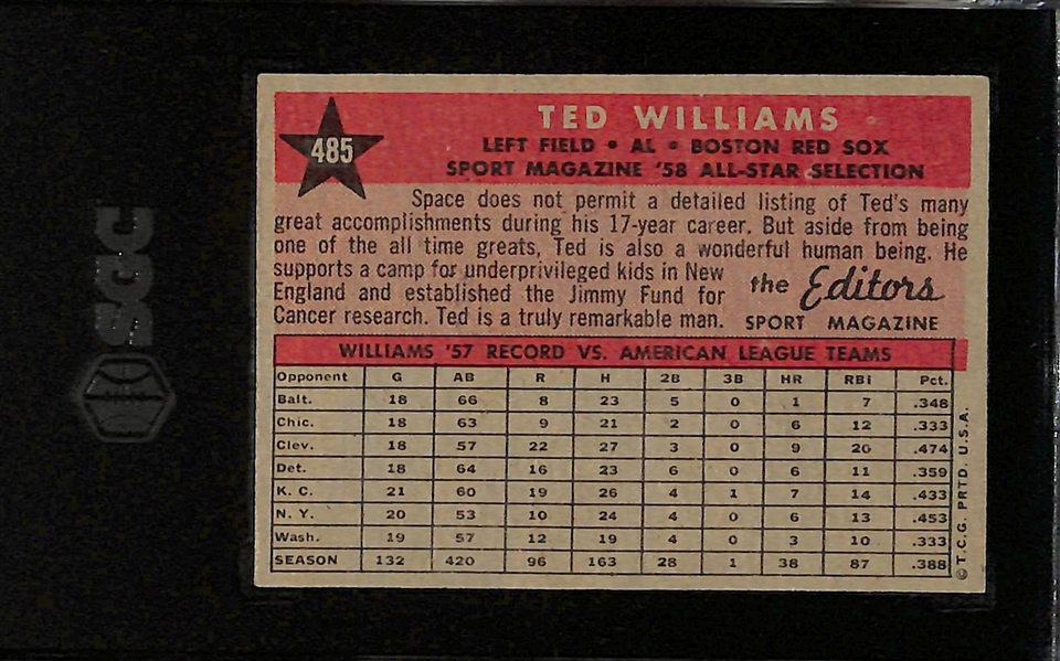 1958 Topps Ted Williams All Star Graded SGC 5.5