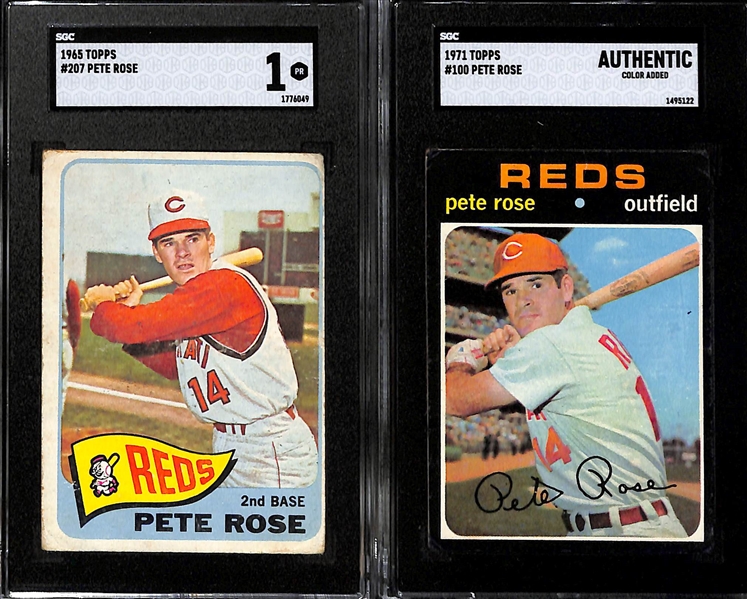 Lot of (5) SGC Graded Pete Rose Topps Cards- 1964 (SGC 3.5), 1965 (SGC 1), 1971 (SGC Authentic), 1968 (SGC 2), 1968 (SGC 4)