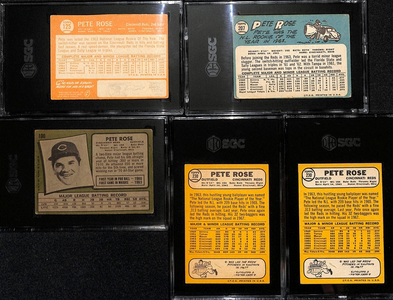 Lot of (5) SGC Graded Pete Rose Topps Cards- 1964 (SGC 3.5), 1965 (SGC 1), 1971 (SGC Authentic), 1968 (SGC 2), 1968 (SGC 4)