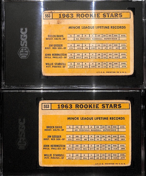 Lot of (2) SGC Grade 1 1963 Topps Willie Stargell #553 Rookie Cards