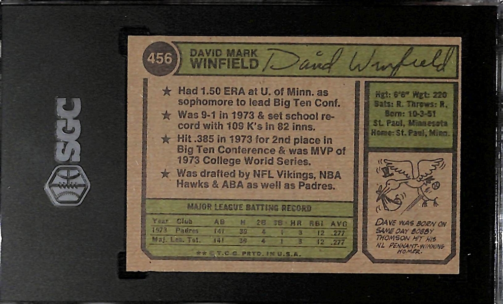 1974 Topps Dave Winfield #456 Rookie Graded SGC 7.5