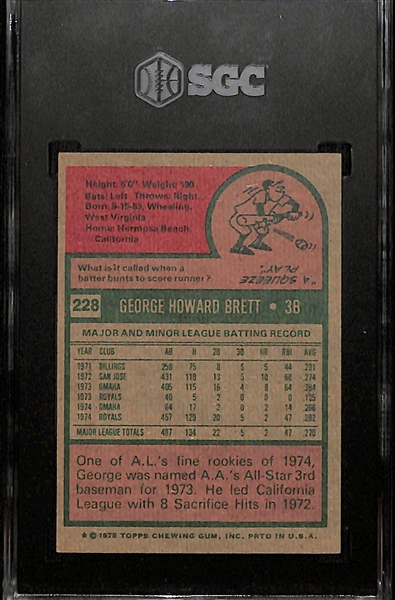 1975 Topps George Brett #228 Rookie Graded SGC 7