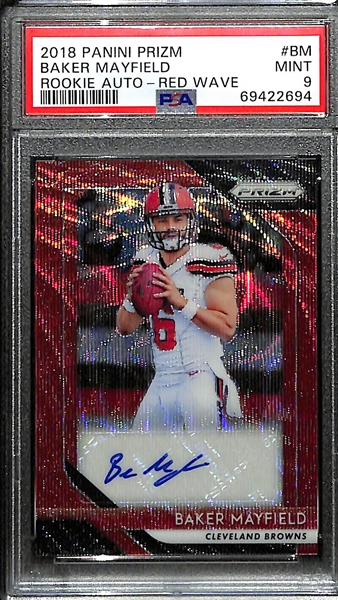 2018 Prizm Baker Mayfield Rookie Autograph Red Wave Graded PSA 9 (#/199)