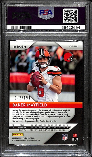 2018 Prizm Baker Mayfield Rookie Autograph Red Wave Graded PSA 9 (#/199)