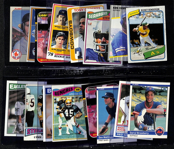 Lot of (16) Retired Baseball and Football Legend Rookie Cards inc. Rickey Henderson, Ken Griffey Jr, Steve Largent, Tony Dorsett, +