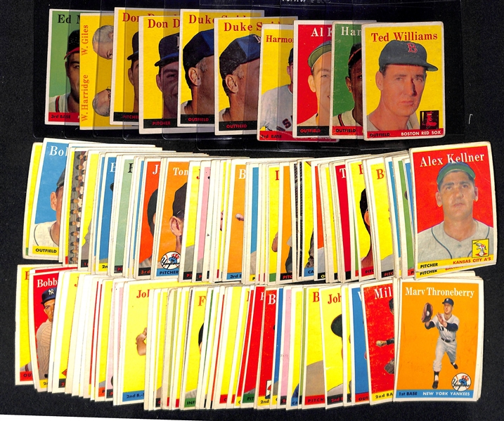  Lot of (125+) 1958 Topps Baseball Cards w. Ted Williams & Hank Aaron