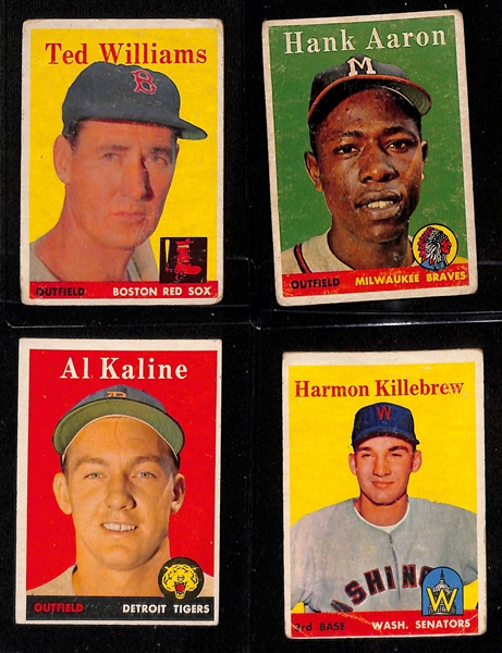  Lot of (125+) 1958 Topps Baseball Cards w. Ted Williams & Hank Aaron