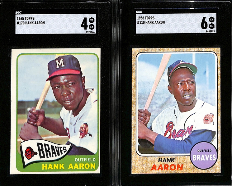 (2) Hank Aaron Graded Cards - 1965 Topps #170 (SGC 4) & 1968 Topps #110 (SGC 6)