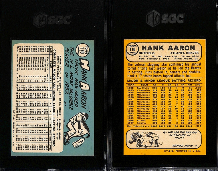 (2) Hank Aaron Graded Cards - 1965 Topps #170 (SGC 4) & 1968 Topps #110 (SGC 6)