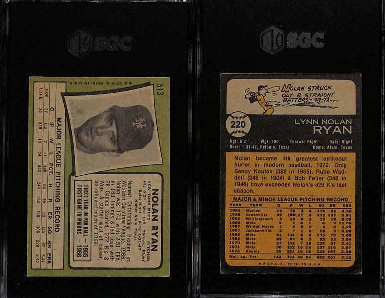 (2) Nolan Ryan Graded Cards - 1971 Topps #513 (SGC 4.5) & 1973 Topps #220 (SGC 5)