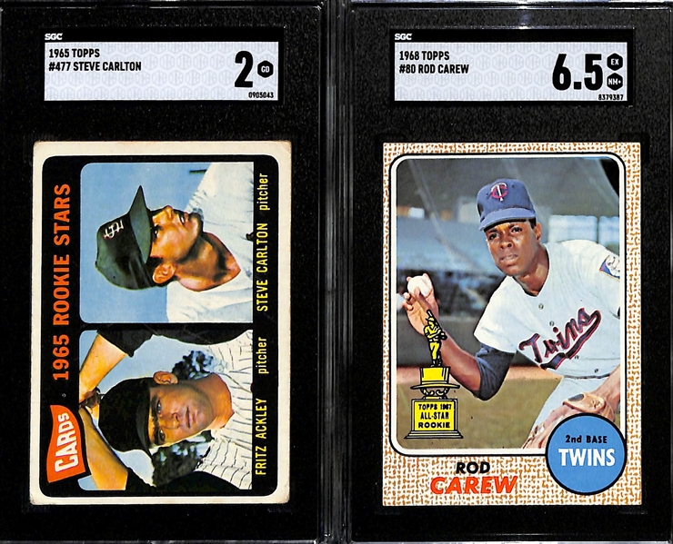 1965 Topps Steve Carlton Rookie Card #477 (SGC 2) & 1968 Topps Rod Carew (SGC 6.5)