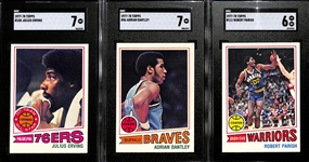 (3) Graded 1977-78 Topps Basketball Cards - Julius Erving (SGC 7), Adrian Dantley Rookie (SGC 7) Robert Parish Rookie (SGC 6)
