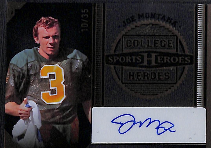 Lot of (3) 2024 Leaf Sports Heroes Football Quarterback Autographs- Joe Montana (#/35), Michael Vick (#/25), YA Tittle (#/7)