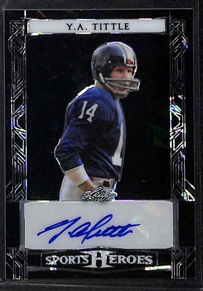 Lot of (3) 2024 Leaf Sports Heroes Football Quarterback Autographs- Joe Montana (#/35), Michael Vick (#/25), YA Tittle (#/7)