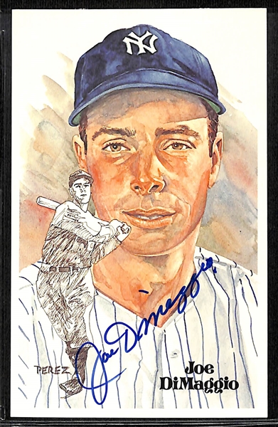 Joe DiMaggio Signed Perez Steele Postcard (JSA Auction Letter)