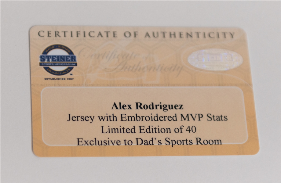 Alex Rodriguez Signed New York Yankees Official Majestic Embroidered MVP Stat Jersey (Steiner COA) Limited Edition #20/40