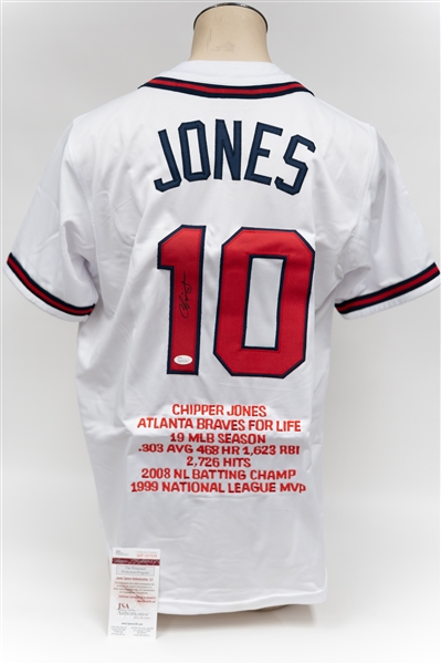 Chipper Jones Atlanta Braves Style Embroidered Stat Jersey (JSA COA)