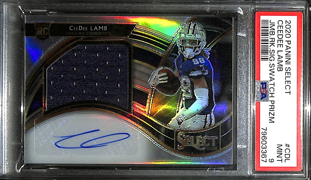 2020 Select CeeDee Lamb Jumbo Rookie Signature Swatches Patch Autograph Graded PSA 9 (#/99)