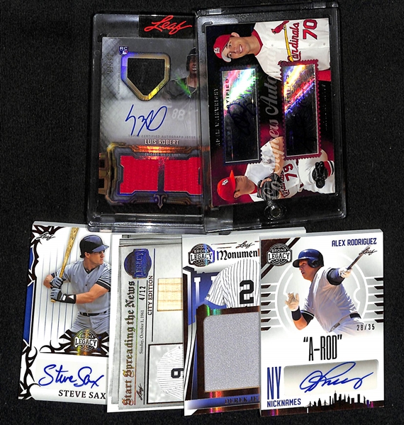 Lot of (6) Baseball Autographs and Relics inc. 2020 Topps Triple Threads Luis Robert Rookie Patch Autograph (#/35), 2006 Topps Co-Signers Adam Wainwright/Anthony Reyes Dual Rookie Autograph, +