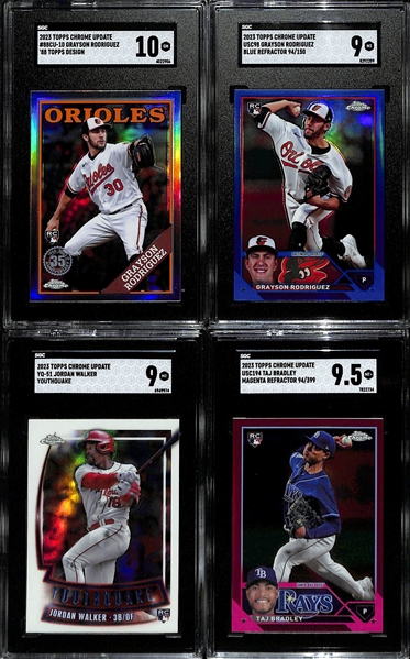 Lot of (8) SGC Graded 2023 Topps Chrome Update Cards inc. Michael Harris Rookie Blue Green Lava Refractor (SGC 10) (#/125), +