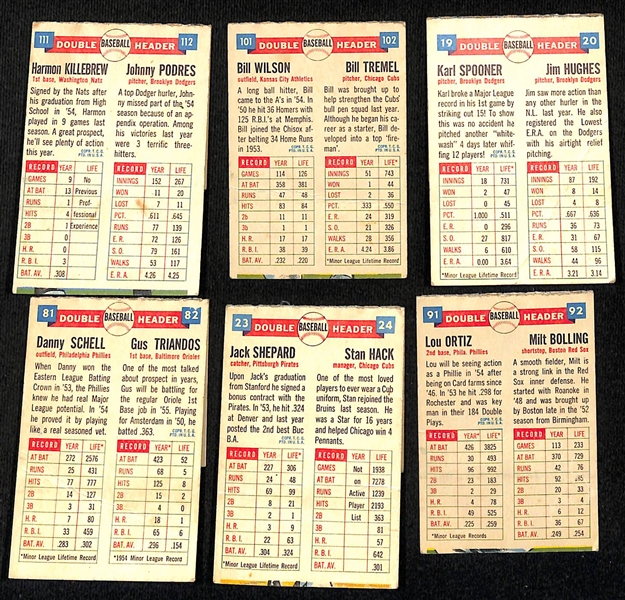 Lot of (6) 1955 Topps Double Header Cards w. Harmon Killebrew/Johnny Podres Rookie Card