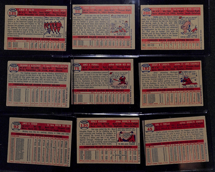 Lot of (9) 1957 Topps Baseball Cards w. Al Kaline