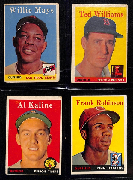 Lot of (13) 1958 Topps Baseball Cards w. Willie Mays and Ted Williams