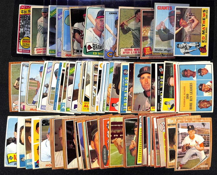 Lot of (75) 1960-1970 Topps Baseball Cards w. 1960 Eddie Mathews and 1970 Willie Mays