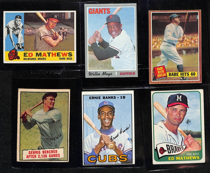 Lot of (75) 1960-1970 Topps Baseball Cards w. 1960 Eddie Mathews and 1970 Willie Mays