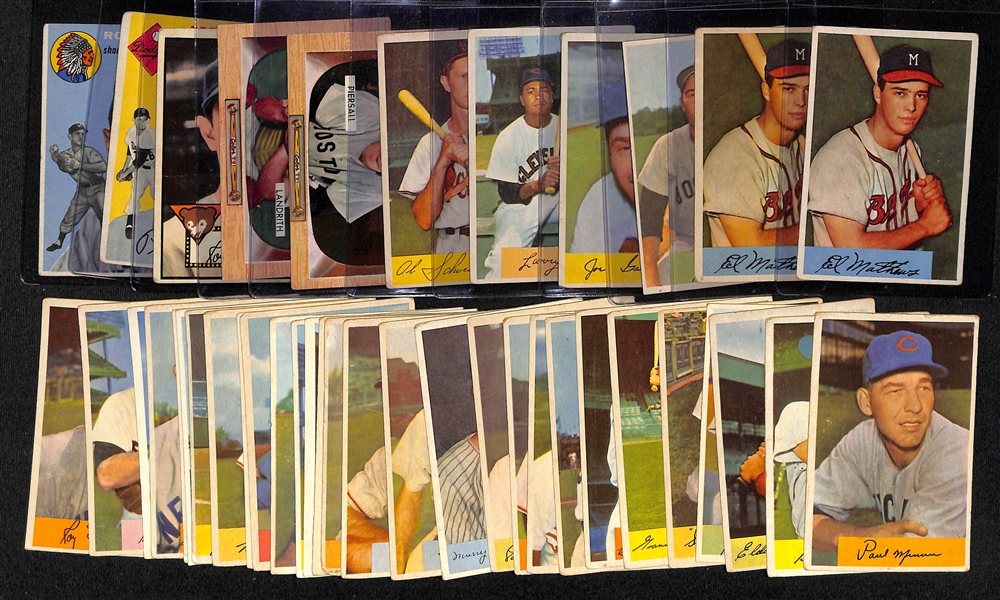 Lot of (45) 1954 Bowman and (5) 1952-1955 Topps & Bowman Baseball Cards w. (2) 1954 Bowman Eddie Mathews