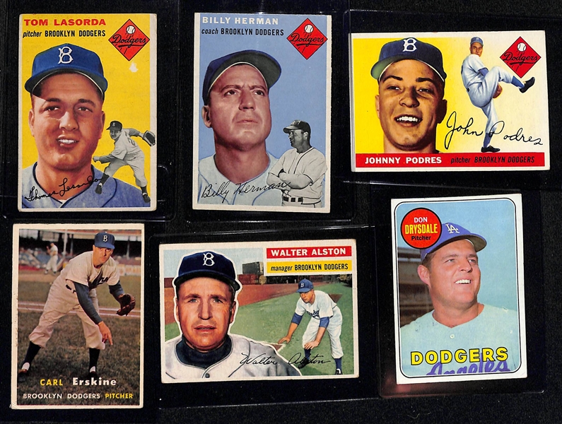 Lot of (48) 1954-1969 Dodgers Baseball Cards w. 1954 Topps Tommy Lasorda Rookie Card