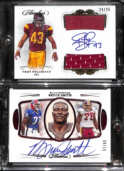 2020 Flawless Troy Polamalu Dual Patch Autograph #24/25 & 2020 Flawless Bruce Smith Autograph #9/10