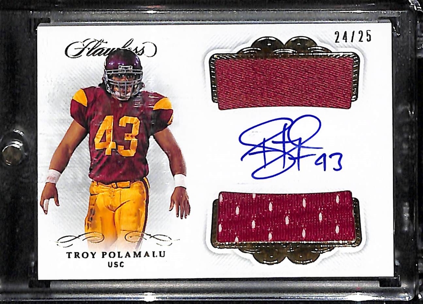 2020 Flawless Troy Polamalu Dual Patch Autograph #24/25 & 2020 Flawless Bruce Smith Autograph #9/10