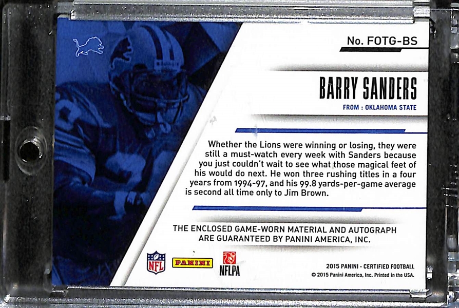 2015 Panini Certified Barry Sanders Autograph Game-Used Patch Card #ed 3/5