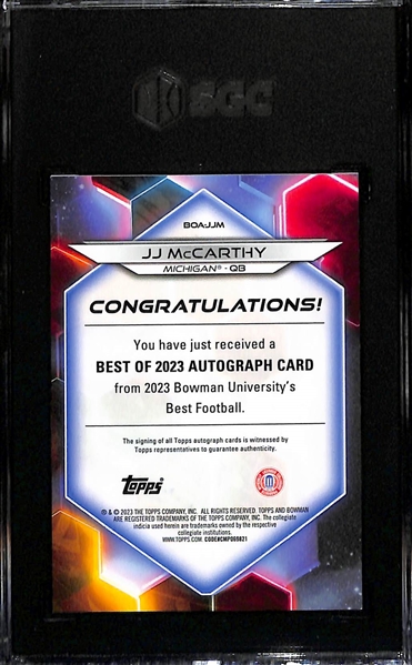 2023 Bowman's Best University JJ McCarthy Rookie Autograph Gold Refractor Graded SGC 9.5 (#/50)