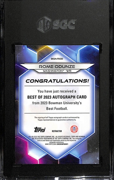 2023 Bowman's Best University Rome Odunze Rookie Autograph Graded SGC 9.5 (10 Auto)