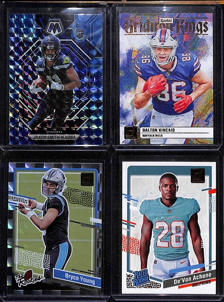 Lot of (22) Football Rookie Cards inc. 2023 Prizm Sam LaPorta Autograph Pink, 2023 Rookies and Stars CJ Stroud (#/49),2023 Prizm Will Levis Silver, +