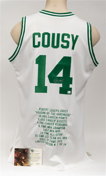 Bob Cousey (HOFer) Signed Boston Celtics Stat Jersey (JSA COA)