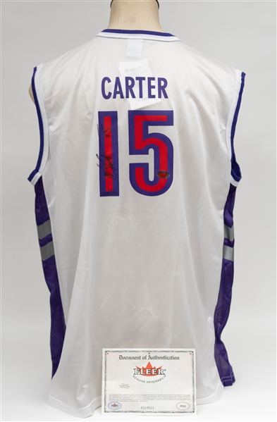 Vince Carter Signed Toronto Raptors Signed Official Champion White Jersey (Fleer COA) - Size XL - #64/250