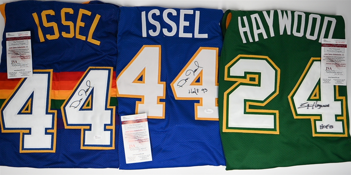 Lot of (3) Signed Basketball Jerseys - Spencer Haywood (Sonics) & (2) Dan Issel (Nuggets) - All w. JSA COAs