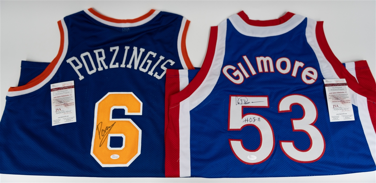 (2) Signed Basketball Jerseys - Kristaps Porzingis (Knicks Style) & Artis Gilmore (Kentucky Colonels Style) - Both w. JSA COAs