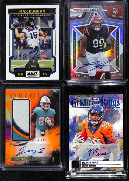 Lot of (12) Football Autograph + Jersey Cards inc. 2023 Elite Jaxon Smith-Njigba Pen Pals Rookie Autograph, 2023 Prizm Jaxon Smith-Njigba Rookie Autograph,+