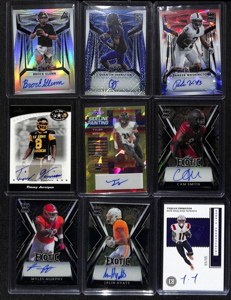 Lot of (26) Football Autograph + Jersey Cards inc. 2021 Crown Royale Zach Wilson Rookie Patch Autograph (#/49), 2023 Absolute Roschon Johnson Rookie Patch Autograph (#/399), +