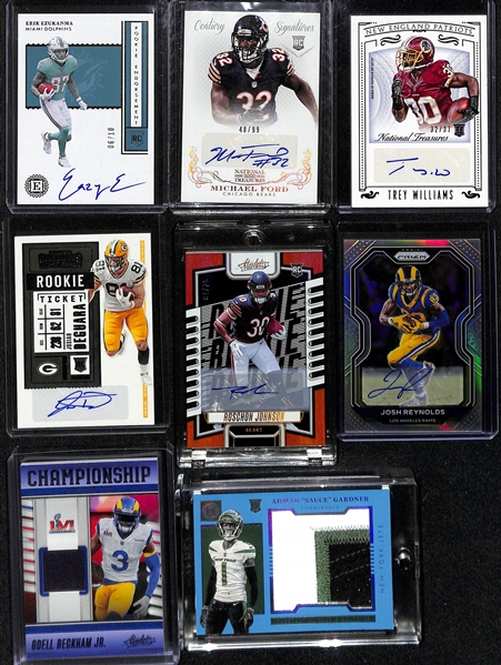 Lot of (26) Football Autograph + Jersey Cards inc. 2021 Crown Royale Zach Wilson Rookie Patch Autograph (#/49), 2023 Absolute Roschon Johnson Rookie Patch Autograph (#/399), +