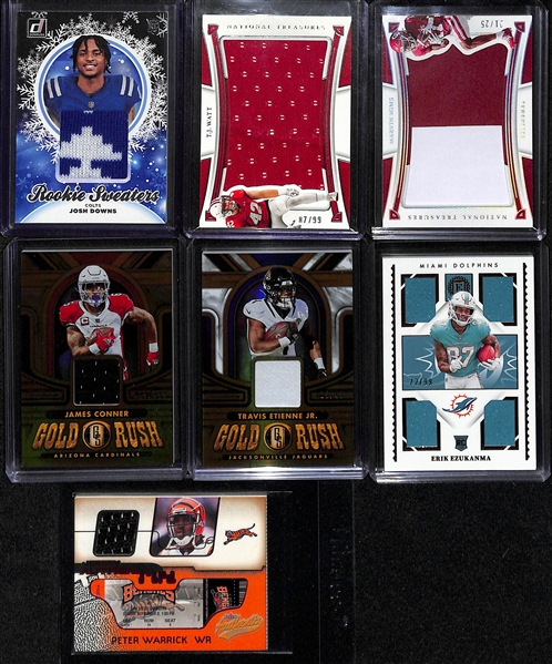 Lot of (26) Football Autograph + Jersey Cards inc. 2021 Crown Royale Zach Wilson Rookie Patch Autograph (#/49), 2023 Absolute Roschon Johnson Rookie Patch Autograph (#/399), +