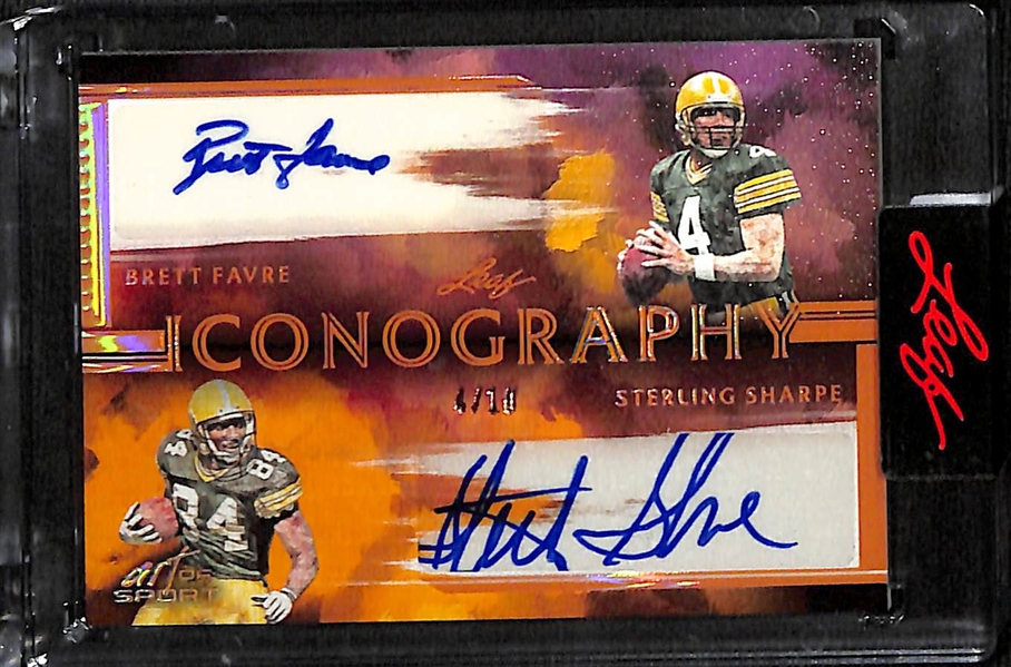 Lot of (3) 2023 Leaf Art of Sport Football Autographs- Brett Favre/Sterling Sharpe Dual (#/10), Barry Sanders (#/6), Ozzie Newsome (#/15) 