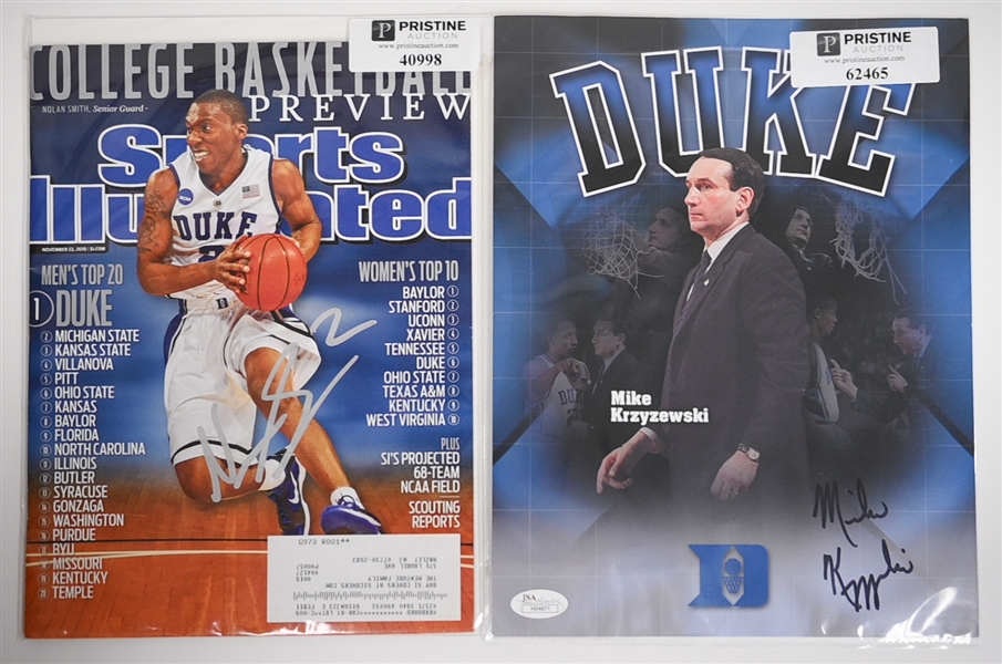 (6) Duke Blue Devils Autographed Items - (3) Coach Mike Kryzewski Signed Photos, Justice Winslow Signed Jersey, & (2) Sports Illustrated Magazine (JSA Auction Letter)